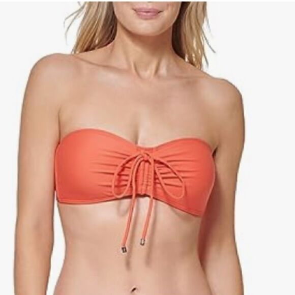 TOMMY HILFIGER Women's Ruched
Halter Bikini Swim Top Emberglow - L Clasp Closure - Picture 3 of 15